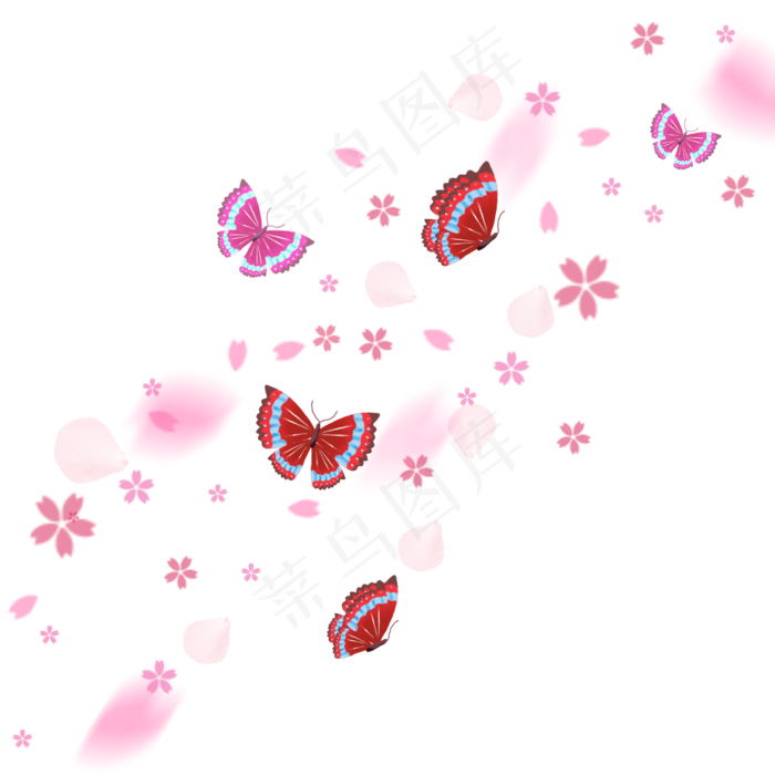 漂浮粉色清新混合蝴蝶树叶花瓣装(2000X2000(DPI:300))psd模版下载
