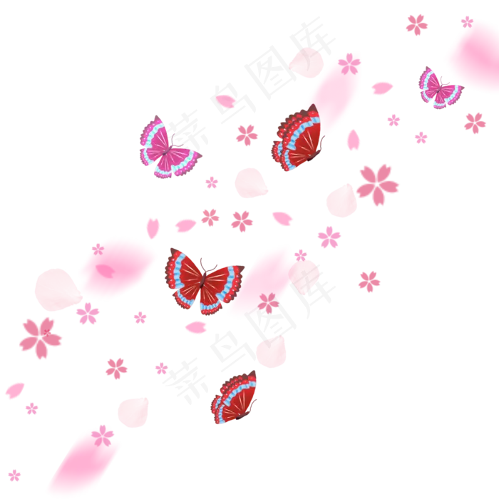 漂浮粉色清新混合蝴蝶树叶花瓣装(2000X2000(DPI:300))psd模版下载