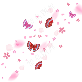 漂浮粉色清新混合蝴蝶树叶花瓣装