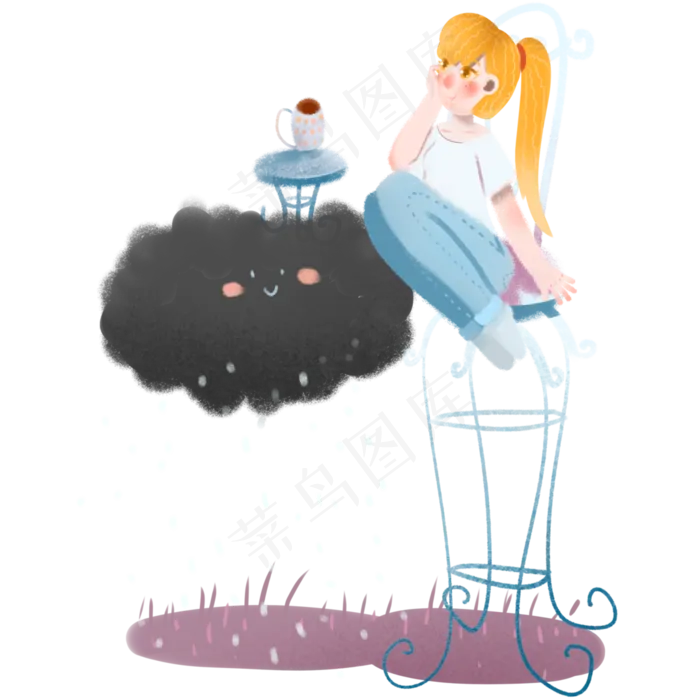 谷雨女孩坐欧式凳子赏雨(3583X3583(DPI:350))psd模版下载