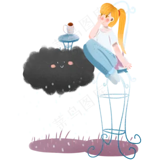 谷雨女孩坐欧式凳子赏雨