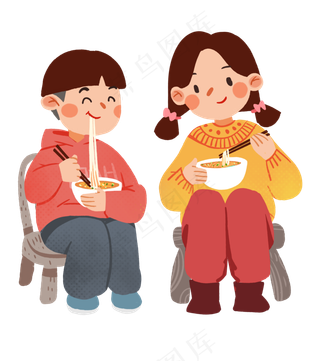 二月二龙抬头小孩吃面,免抠元素