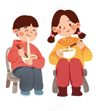 二月二龙抬头小孩吃面,免抠元素