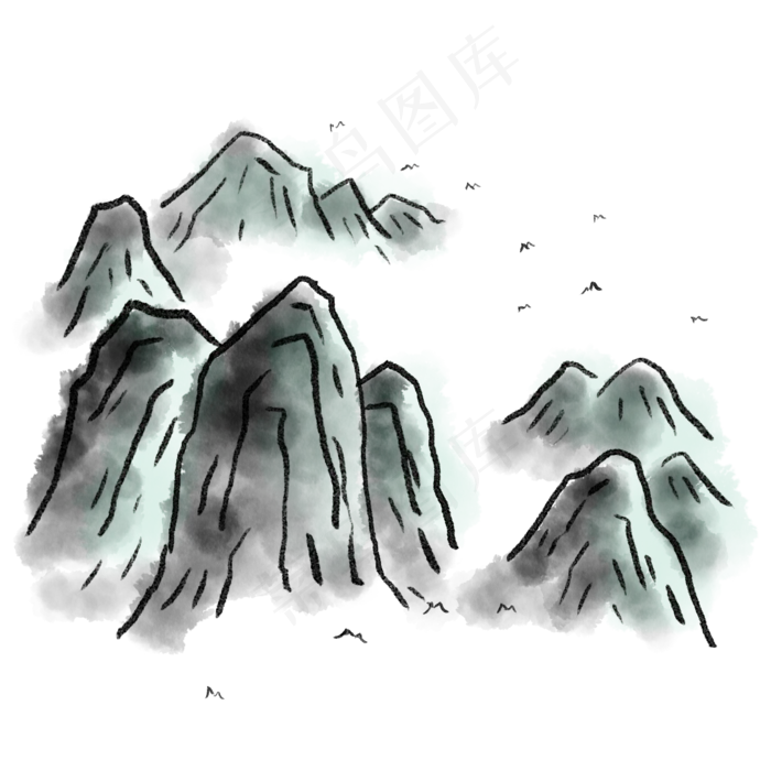 水墨画的山水免抠素材(2000X2000(DPI:300))psd模版下载