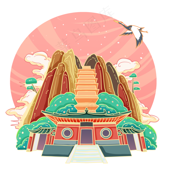 古风仙鹤少林寺,免抠元素(2000*2000px 300 dpi )psd模版下载