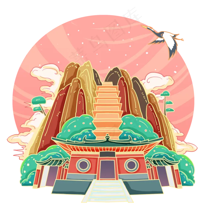 古风仙鹤少林寺,免抠元素(2000*2000px 300 dpi )psd模版下载
