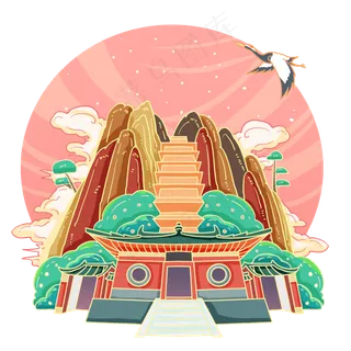 古风仙鹤少林寺,免抠元素