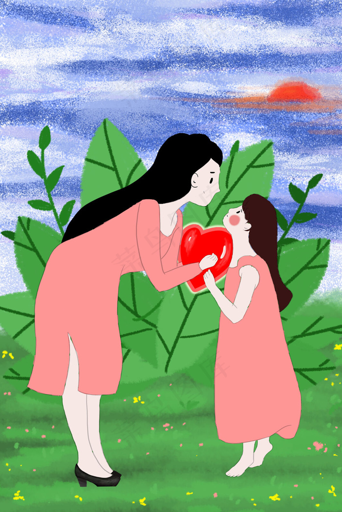 温馨母亲和孩子绿色树叶(3545X5315(DPI:300))psd模版下载