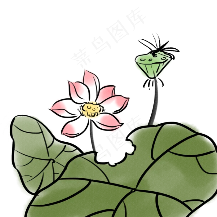 绿色荷叶荷花(2000X2000(DPI:300))psd模版下载