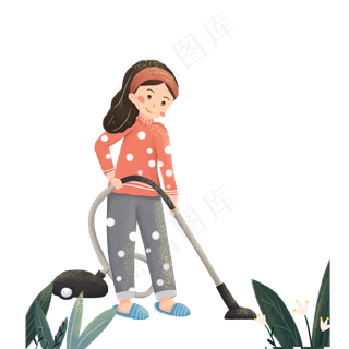 卡通做家居的女孩免抠图