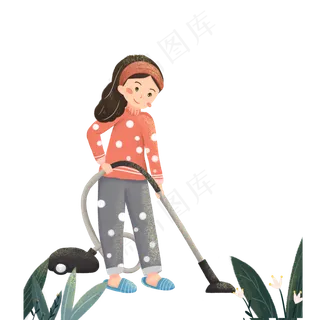 卡通做家居的女孩免抠图
