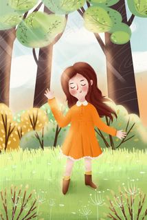 小清新四月你好女孩踏青