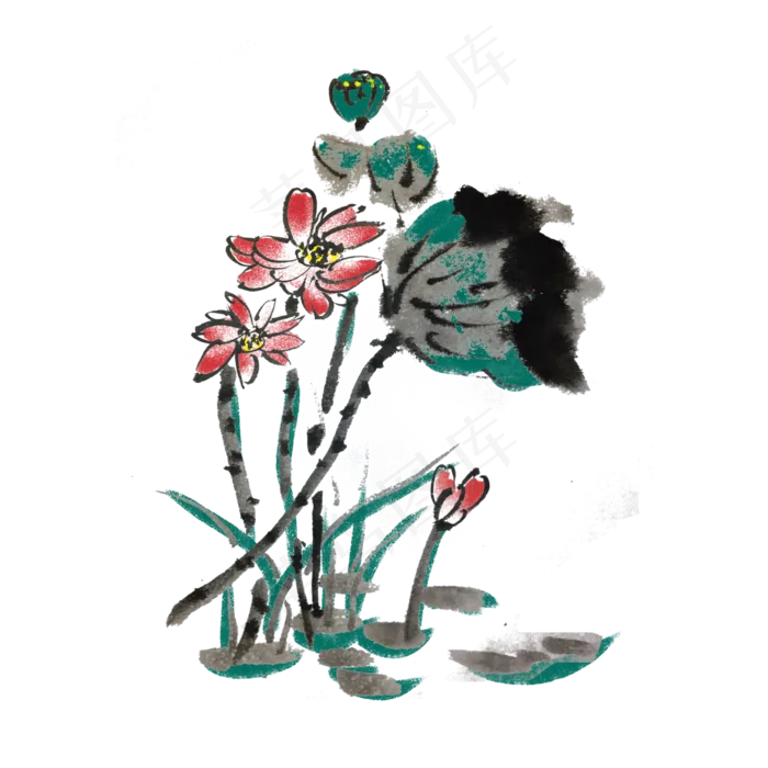 夏天清凉芙蓉手绘水墨(4000X4000(DPI:300))psd模版下载