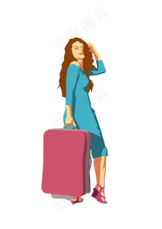 春分提行李箱的女人免扣元素,免抠元素