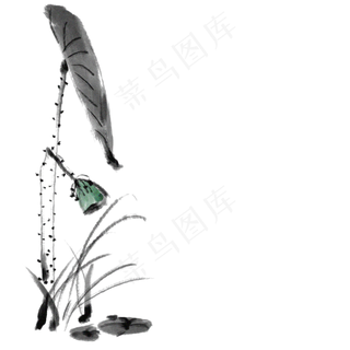 水墨荷花国画荷叶