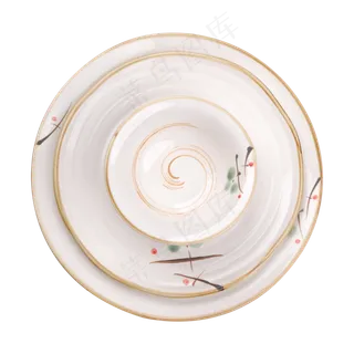 黄边陶制碗碟套,免抠元素