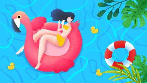 泳池里享受的少女