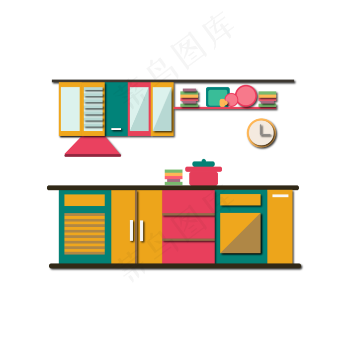 矢量手绘卡通厨房,免抠元素