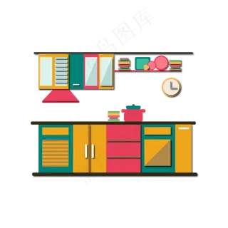 矢量手绘卡通厨房,免抠元素