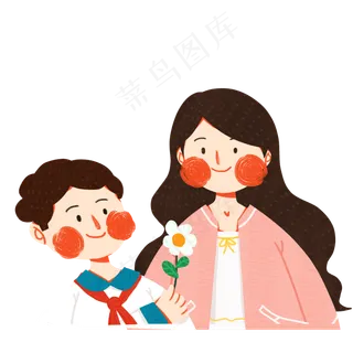 扁平化给妈妈送花的男孩子