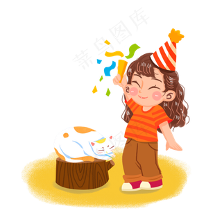 六一儿童节女孩猫咪png素材