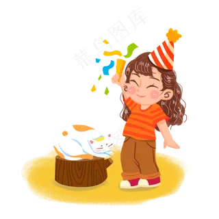 六一儿童节女孩猫咪png素材