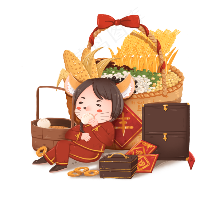 鼠年屯满粮仓的拟人小老鼠,免抠元素