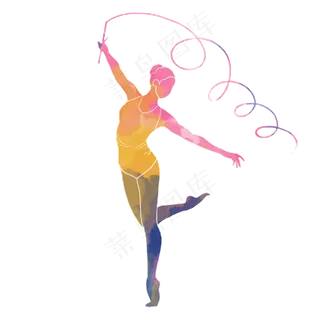 水彩运动体操运动员