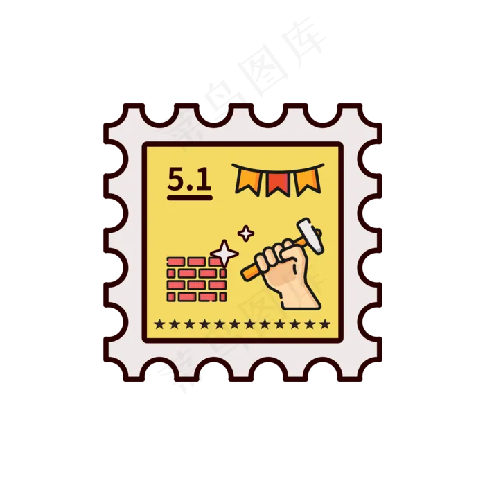 五一劳动节宣传扁平邮票(2000X2000(DPI:300))psd模版下载