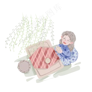 谷雨喝茶的小女孩