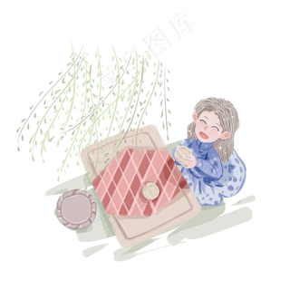 谷雨喝茶的小女孩
