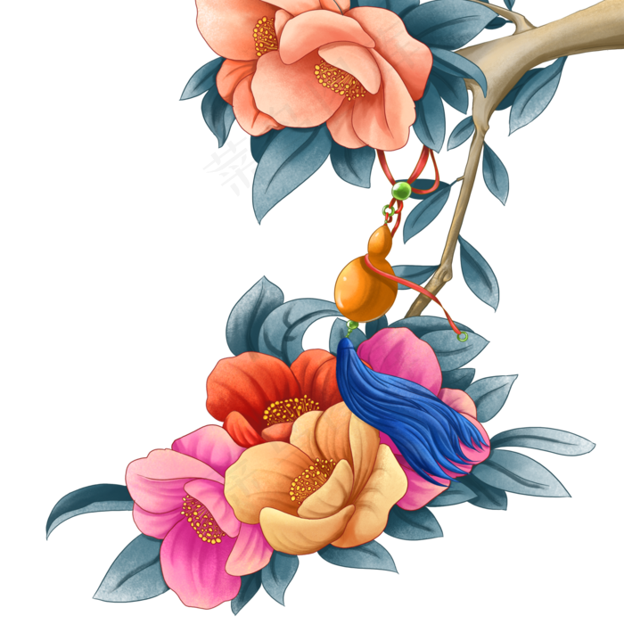 工笔花国画,免抠元素(2000*2000px 300 dpi )psd模版下载