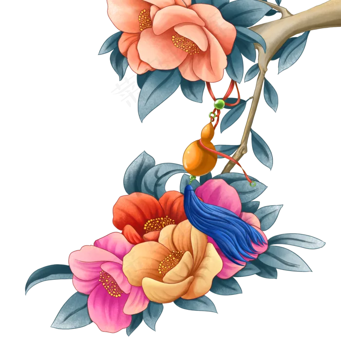 工笔花国画,免抠元素(2000*2000px 300 dpi )psd模版下载
