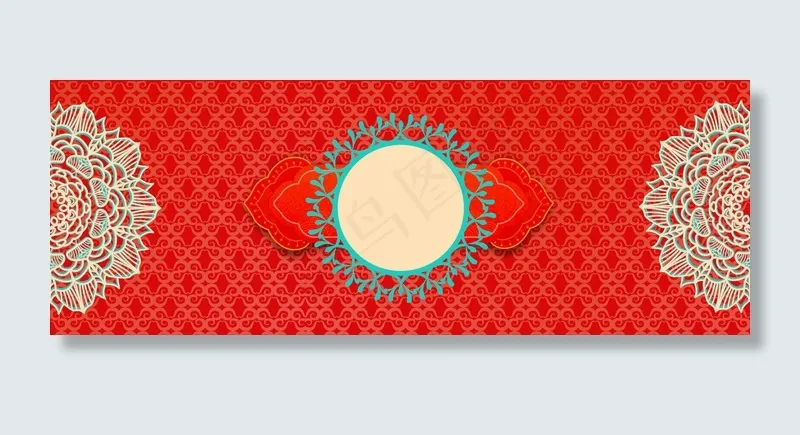 婚礼古典中国风喜庆红色banner(1920*700px 	       )psd模版下载