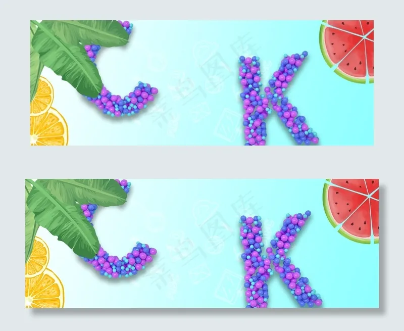 清新水果字母蓝色渐变(1920*700px 	       )psd模版下载