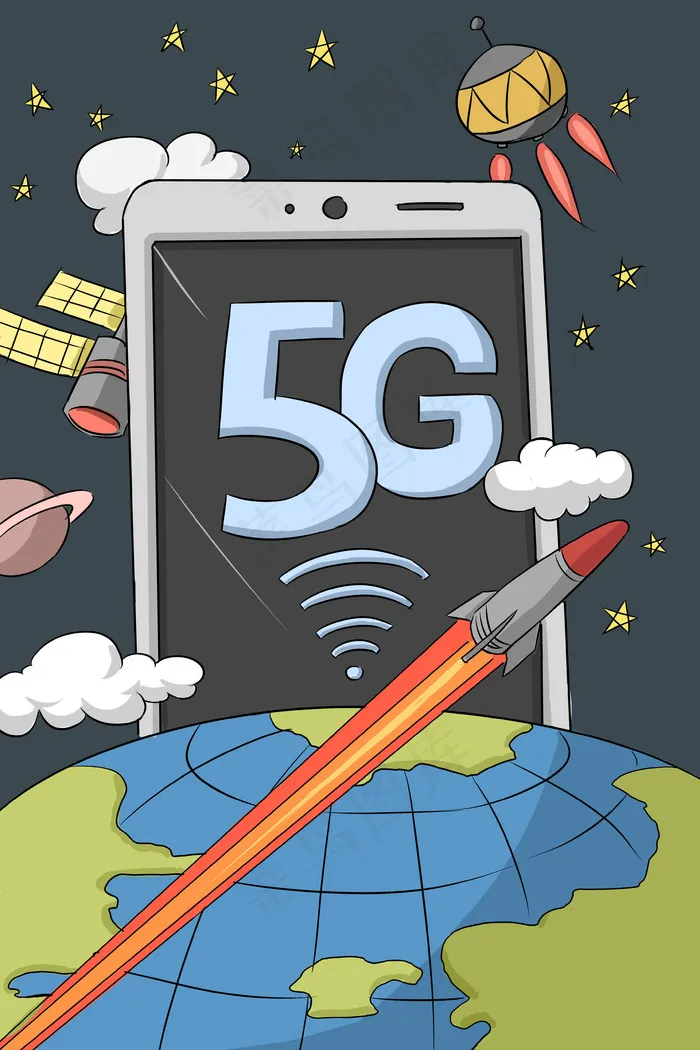 卡通手绘风互联网科技5g配图(3545*5315px 300 dpi )psd模版下载