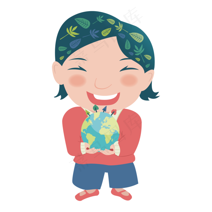 矢量手捧着地球的卡通女孩