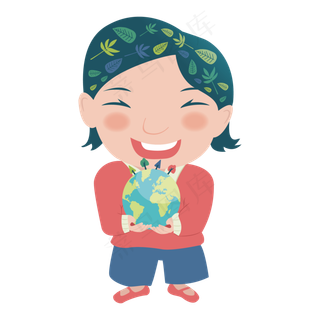 矢量手捧着地球的卡通女孩