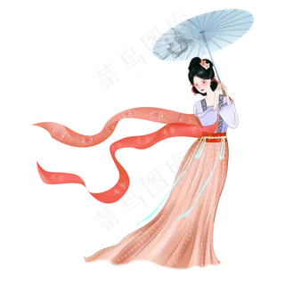 仕女图古风女撑伞素材