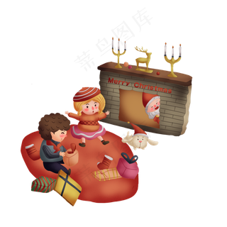 手绘圣诞节收礼物png图,免抠元素