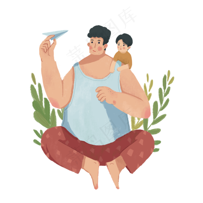 手绘夸张风父亲与孩子