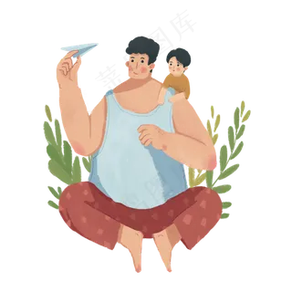 手绘夸张风父亲与孩子