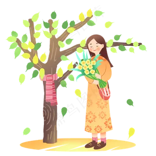 中元节树下女孩,免抠元素