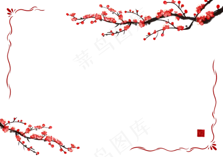 古风红色花卉边框