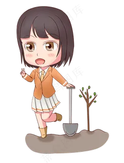 植树节校服女生种树