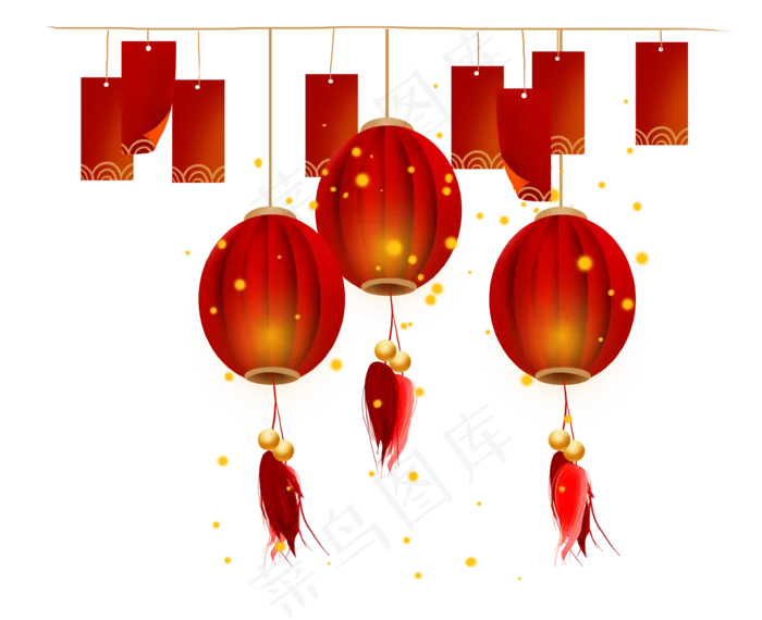 新年红灯笼和挂饰,免抠元素(3432X2795(DPI:299))psd模版下载