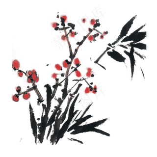 中国风写意花鸟手绘,免抠元素