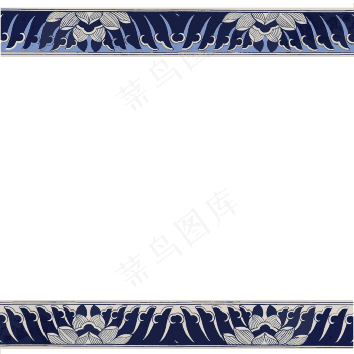 中国清朝青花瓷莲花手绘装饰边框,免抠元素