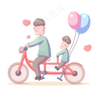 父亲节骑双人单车人物简约清新卡