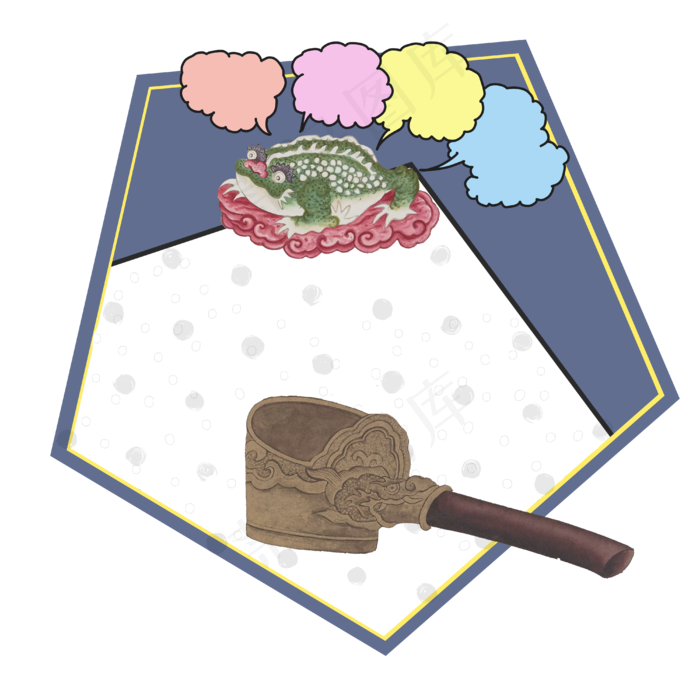 中国风国潮貔貅招财装饰边框彩色
